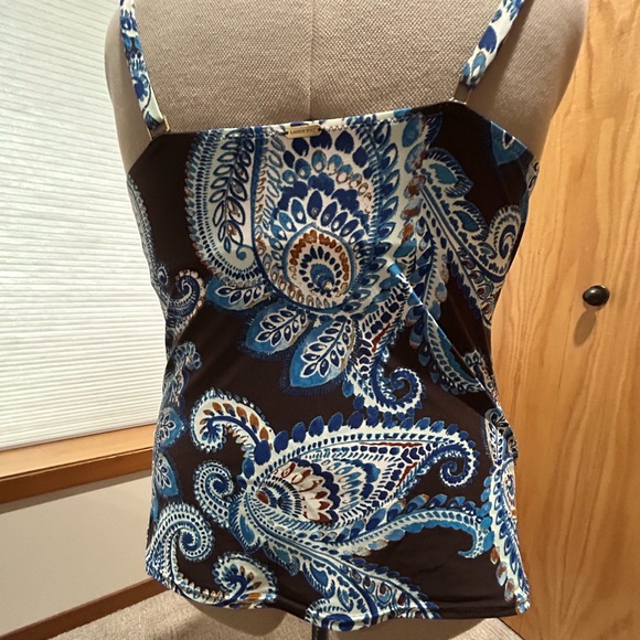 Lands' End Blue and Brown Paisley Tankini Top - Picture 3 of 8